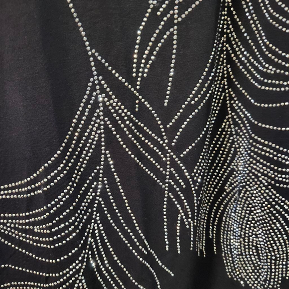 Shiny Black Tank Top with Silver Feather Embellishments - Picture 3 of 5